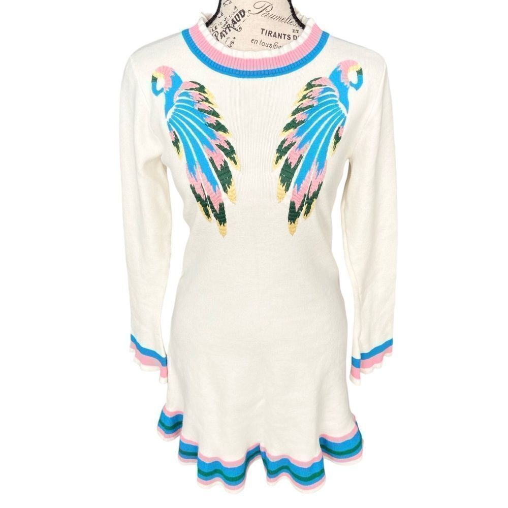Boho Vibe Parrot Embroidered Mini Sweater Dress in Size Medium - Picture 5 of 14